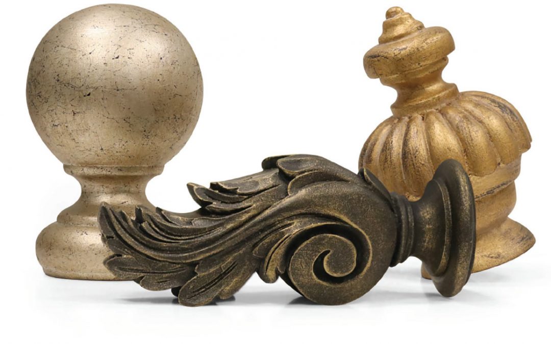 Decorative drapery finials and hardware finishes